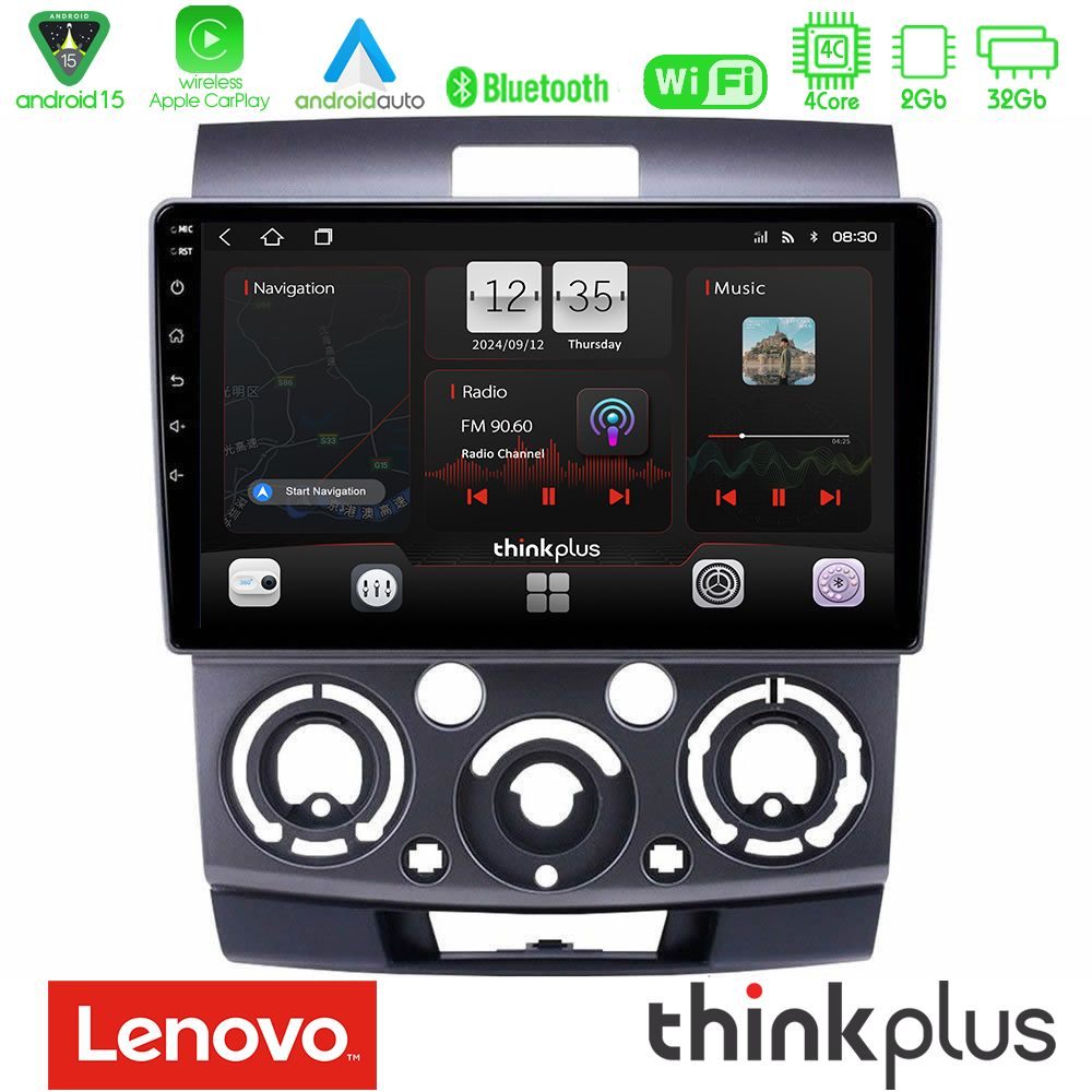 Lenovo Thinkplus Series 4Core Android15 2+32GB  Ford Ranger/Mazda BT50 Navigation Multimedia Tablet 9" Με Carplay & Android Auto