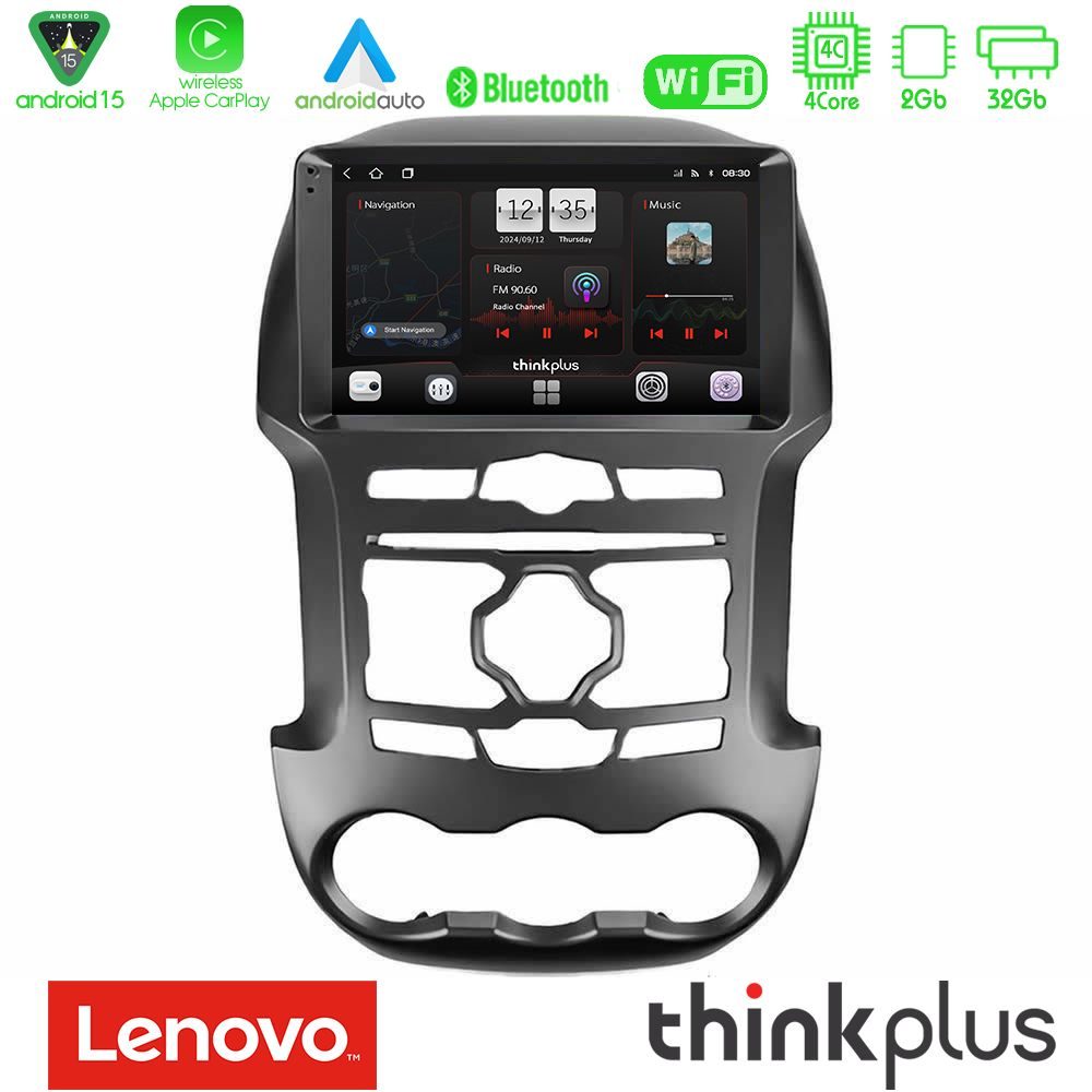 Lenovo Thinkplus Series 4Core Android15 2+32GB Ford Ranger 2012-2016 Navigation Multimedia Tablet 9" Με Carplay & Android Auto
