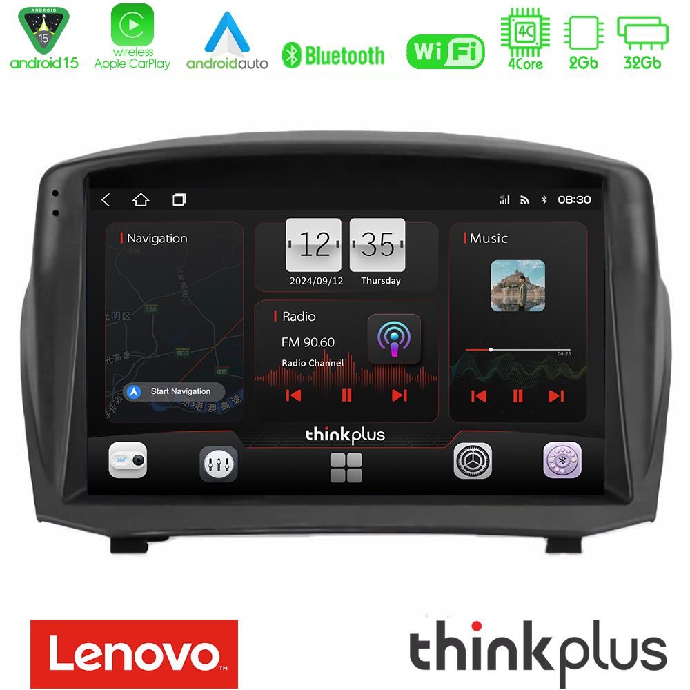 Lenovo Thinkplus Series 4Core Android15 2+32GB  Ford Fiesta 2008-2012 Navigation Multimedia Tablet 9" (Oem Style) Με Carplay & Android Auto