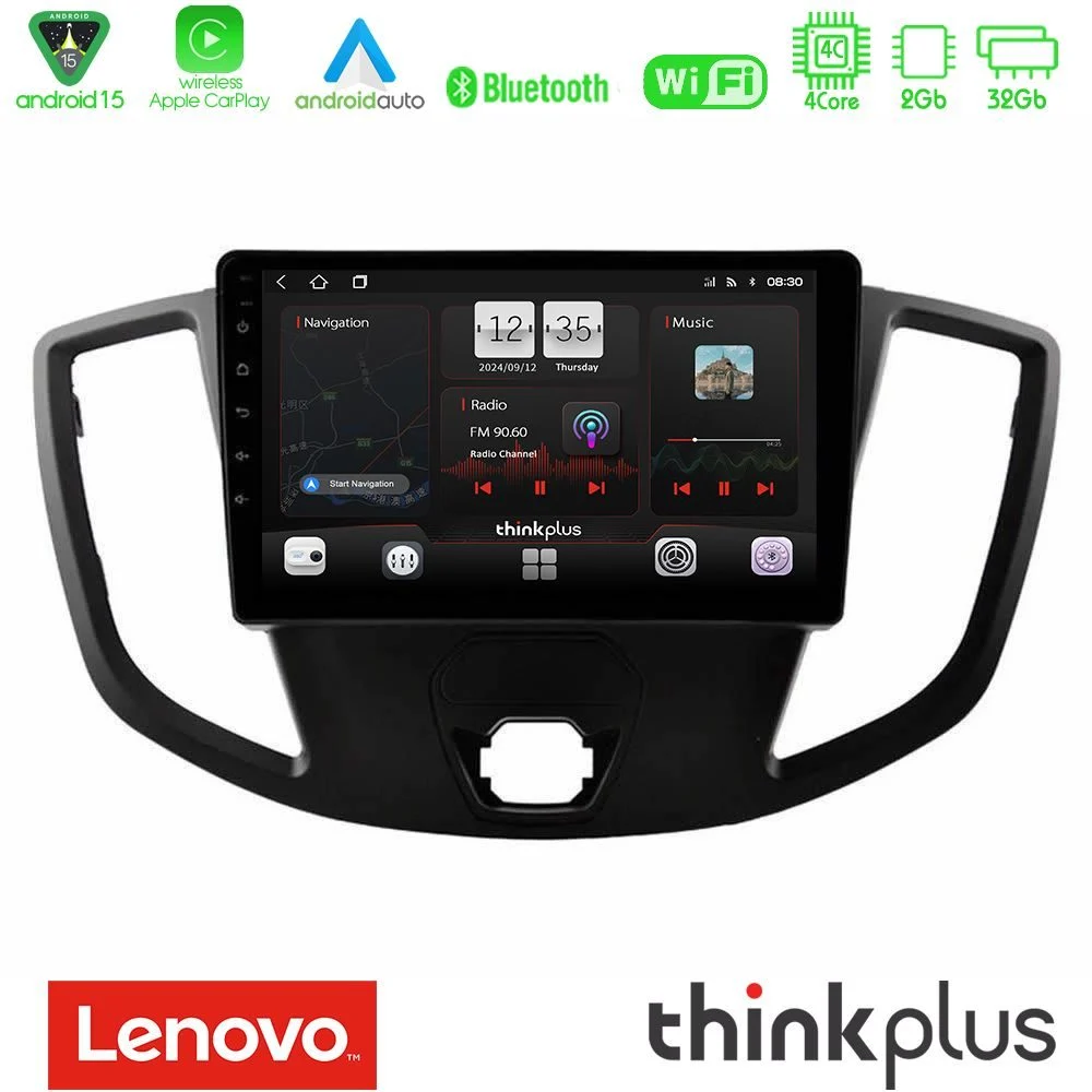 Lenovo Thinkplus Series 4Core Android15 2+32GB Ford Transit 2014-> Navigation Multimedia Tablet 9" Με Carplay & Android Auto