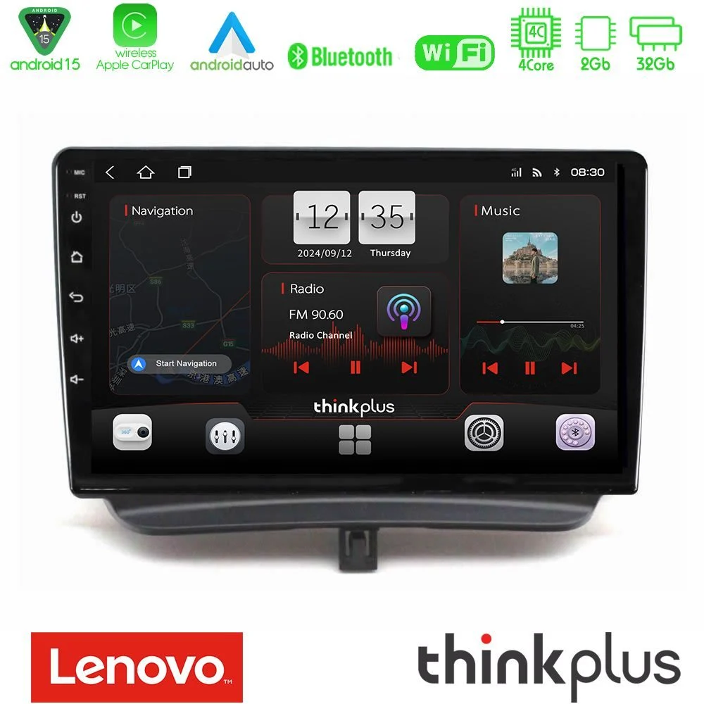 Lenovo Thinkplus Series 4Core Android15 2+32GB  Ford Courier 2015-2023 Navigation Multimedia Tablet 9" Με Carplay & Android Auto
