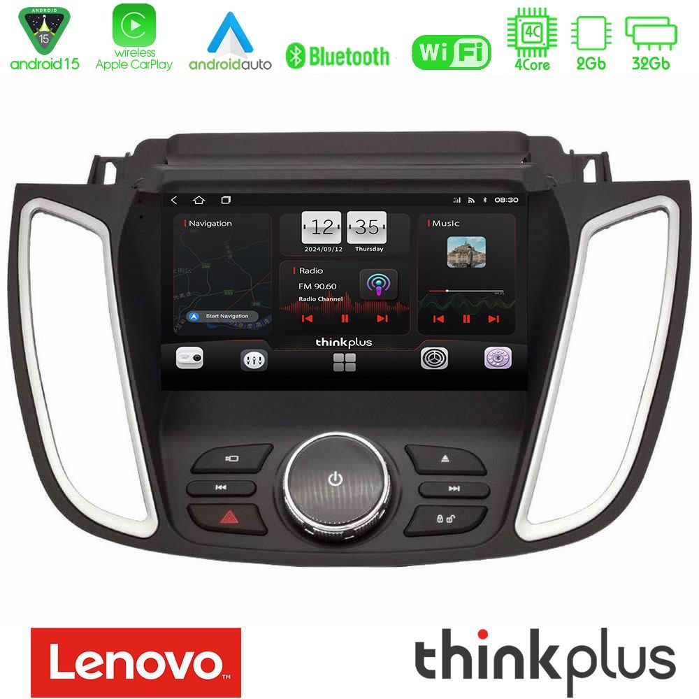 Lenovo Thinkplus Series 4Core Android15 2+32GB  Ford Kuga/C-Max 2013-2019 Navigation Multimedia Tablet 9" Με Carplay & Android Auto