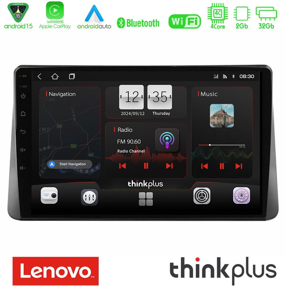 Lenovo Thinkplus Series 4Core Android15 2+32GB Ford Focus 2019-> Navigation Multimedia Tablet 9" Με Carplay & Android Auto