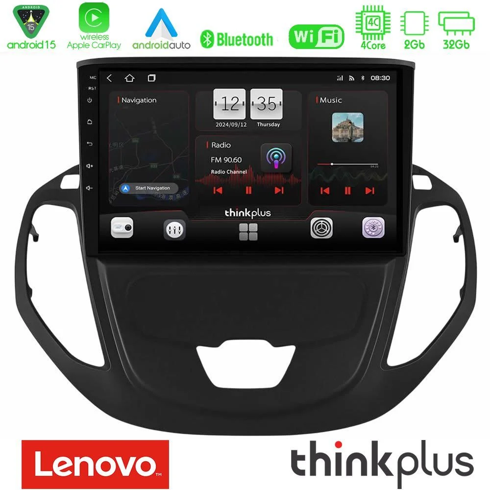 Lenovo Thinkplus Series 4Core Android15 2+32GB  Ford Courier 2015-2023 Navigation Multimedia Tablet 9" Με Carplay & Android Auto
