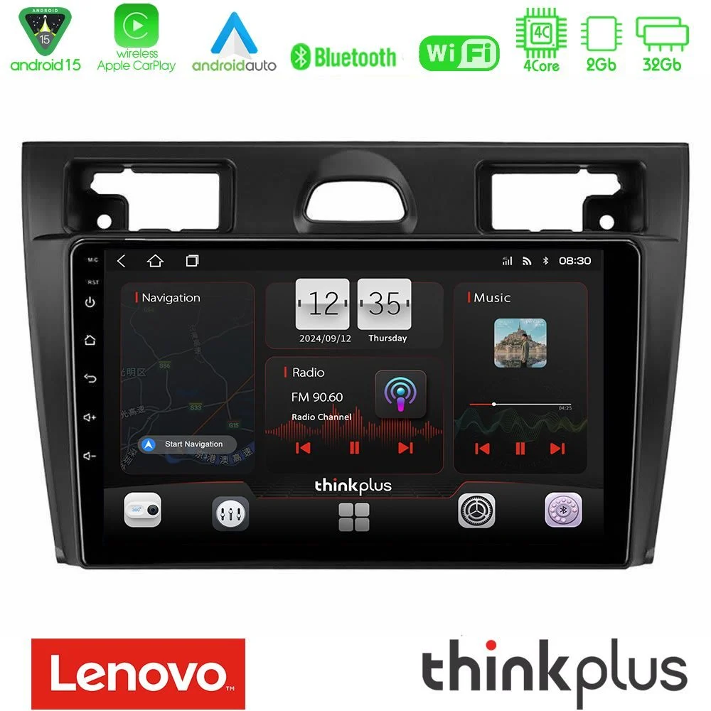 Lenovo Thinkplus Series 4Core Android15 2+32GB  Ford Fiesta/Fusion Navigation Multimedia Tablet 9" Με Carplay & Android Auto