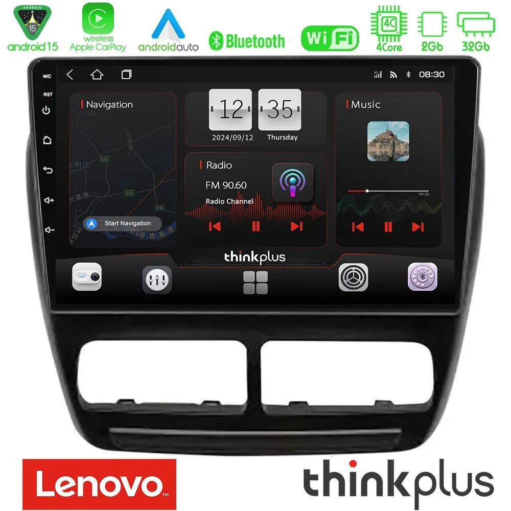 Lenovo Thinkplus Series 4Core Android15 2+32GB Fiat Doblo / Opel Combo 2010-2014 Navigation Multimedia Tablet 9" Με Carplay & Android Auto
