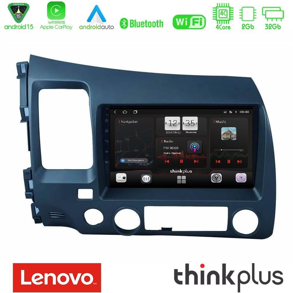 Lenovo Thinkplus Series 4Core Android15 2+32GB  Honda Civic 2006-2011 Navigation Multimedia Tablet 9" Με Carplay & Android Auto