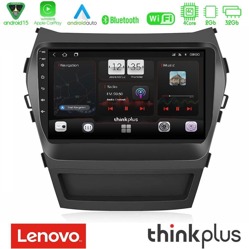 Lenovo Thinkplus Series 4Core Android15 2+32GB Hyundai iX45 2012-2017 Navigation Multimedia Tablet 9" Με Carplay & Android Auto