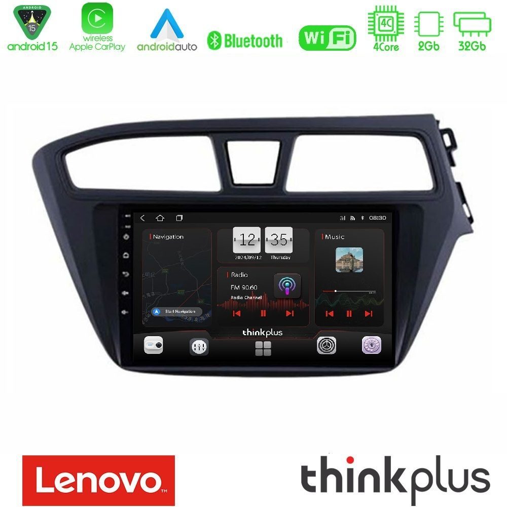 Lenovo Thinkplus Series 4Core Android15 2+32GB Hyundai i20 2014-2018 RHD Navigation Multimedia Tablet 9" Με Carplay & Android Auto