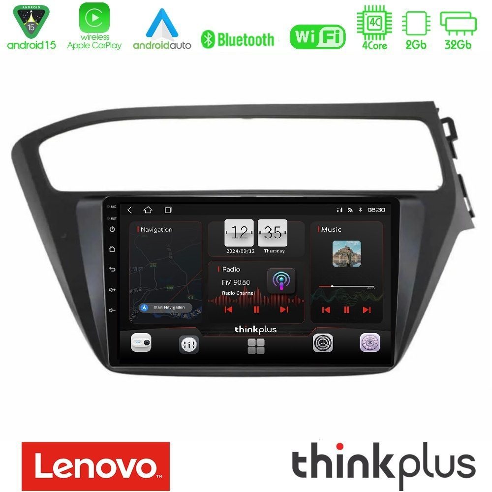 Lenovo Thinkplus Series 4Core Android15 2+32GB Hyundai i20 2018-2020 RHD Navigation Multimedia Tablet 9" Με Carplay & Android Auto