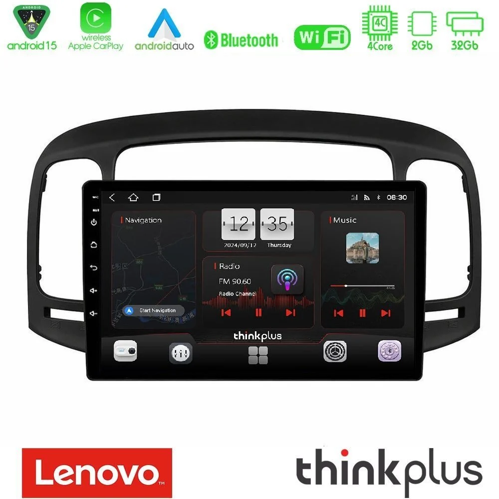 Lenovo Thinkplus Series 4Core Android15 2+32GB Hyundai Accent 2006-2011 Navigation Multimedia Tablet 9" Με Carplay & Android Auto