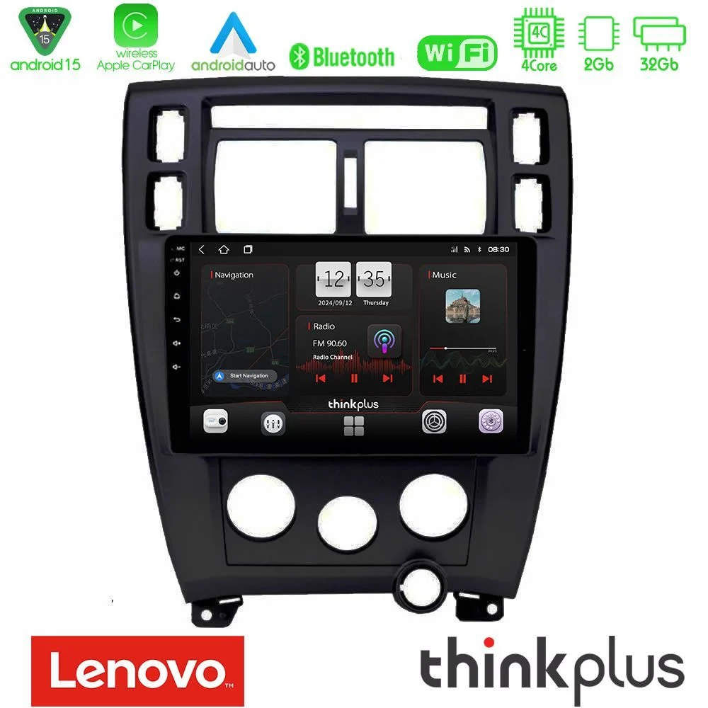 Lenovo Thinkplus Series 4Core Android15 2+32GB  Hyundai Tucson Navigation Multimedia Tablet 9"  Με Carplay & Android Auto (Μαύρο)