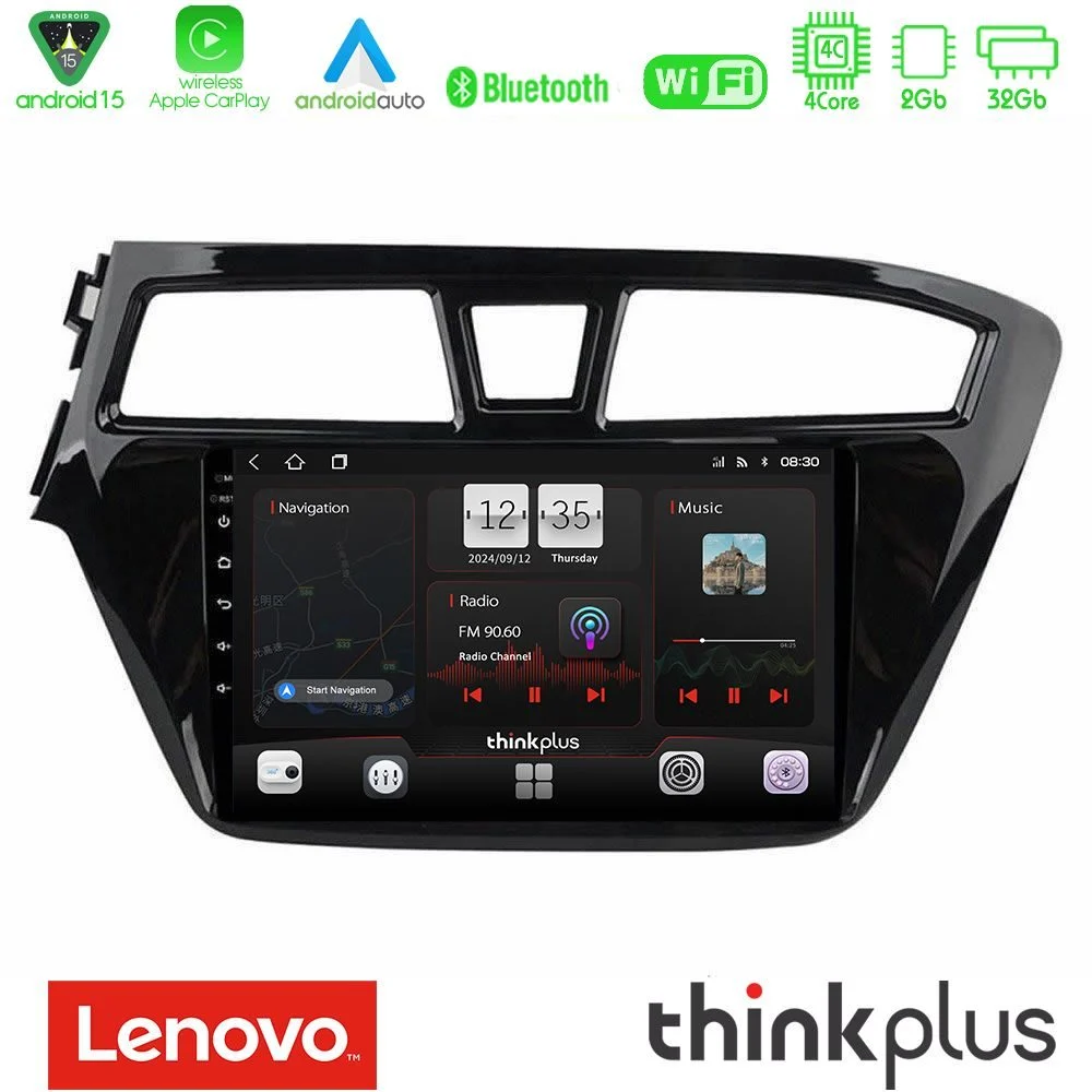Lenovo Thinkplus Series 4Core Android15 2+32GB Hyundai i20 2014-2018 Navigation Multimedia Tablet 9" Με Carplay & Android Auto