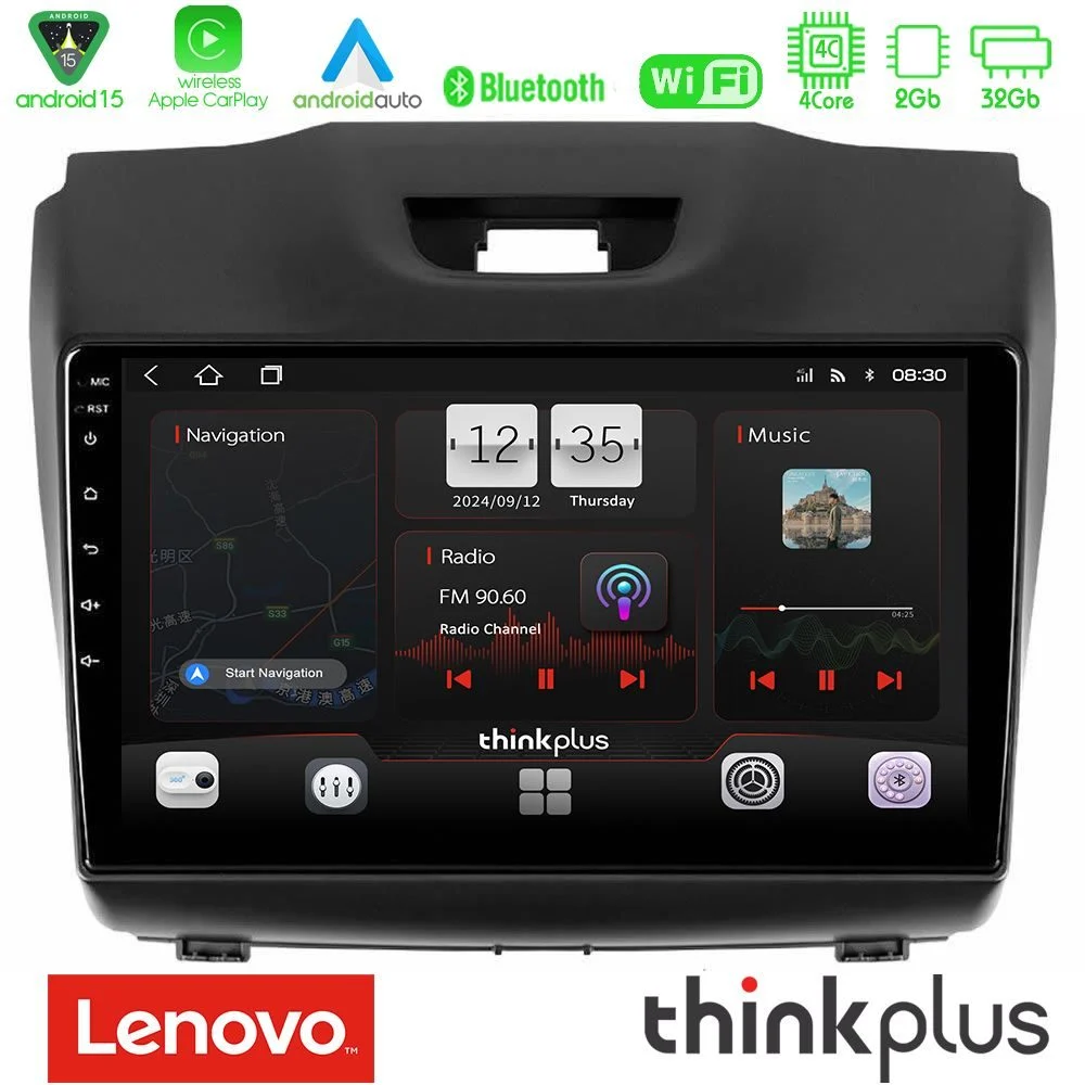 Lenovo Thinkplus Series 4Core Android15 2+32GB Isuzu D-MAX 2012-2019 Navigation Multimedia Tablet 9" Με Carplay & Android Auto