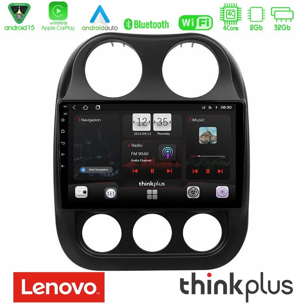 Lenovo Thinkplus Series 4Core Android15 2+32GB  Jeep Compass 2012-2016 Navigation Multimedia Tablet 9" Με Carplay & Android Auto