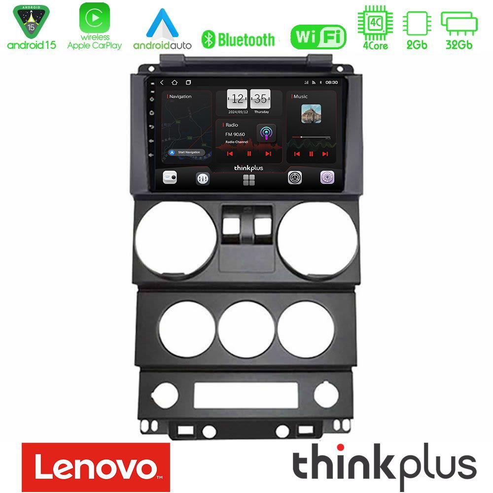 Lenovo Thinkplus Series 4Core Android15 2+32GB  Jeep Wrangler 2Door 2008-2010 Navigation Multimedia Tablet 9" Με Carplay & Android Auto