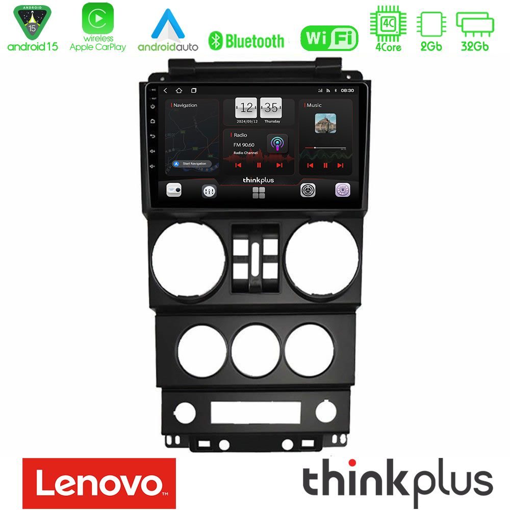 Lenovo Thinkplus Series 4Core Android15 2+32GB  Jeep Wrangler 2008-2010 Navigation Multimedia Tablet 9" Με Carplay & Android Auto