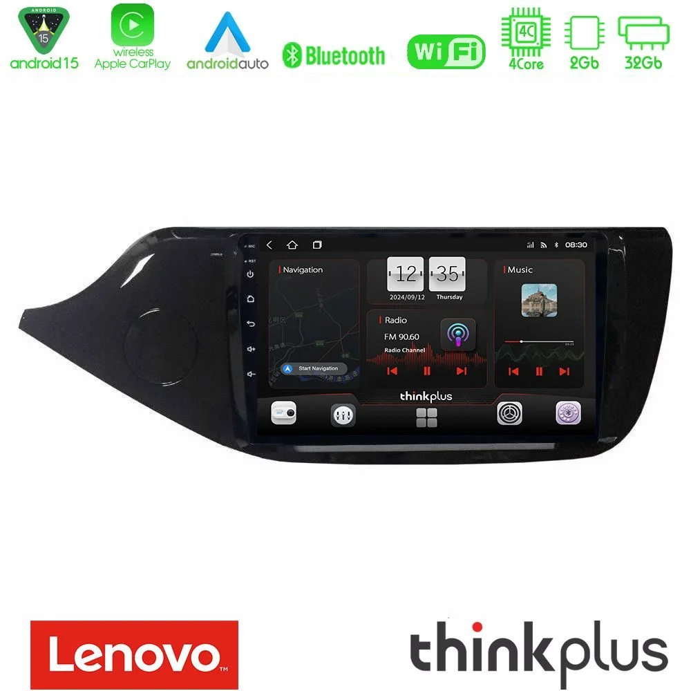 Lenovo Thinkplus Series 4Core Android15 2+32GB Kia Ceed 2013-2017 Navigation Multimedia Tablet 9" Με Carplay & Android Auto