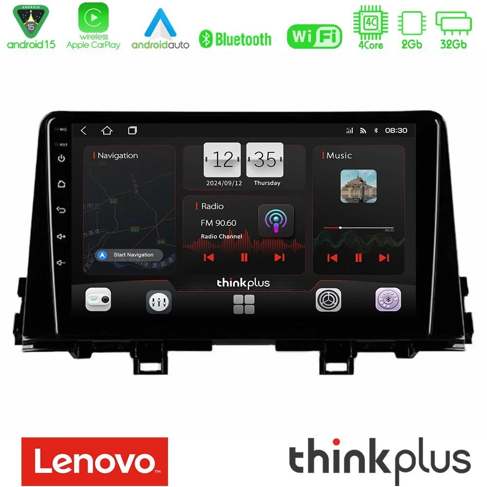 Lenovo Thinkplus Series 4Core Android15 2+32GB Kia Picanto 2017-2021 Navigation Multimedia Tablet 9" Με Carplay & Android Auto