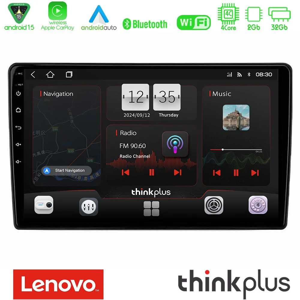 Lenovo Thinkplus Series 4Core Android15 2+32GB  Kia Ceed 2007-2009 Navigation Multimedia Tablet 9" Με Carplay & Android Auto Με Carplay & Android Auto