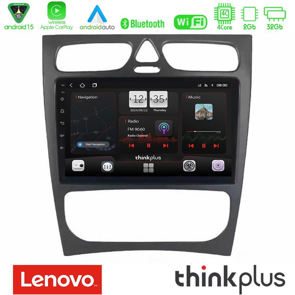 Lenovo Thinkplus Series 4Core Android15 2+32GB  Mercedes C Class (W203) Navigation Multimedia Tablet 9" Με Carplay & Android Auto