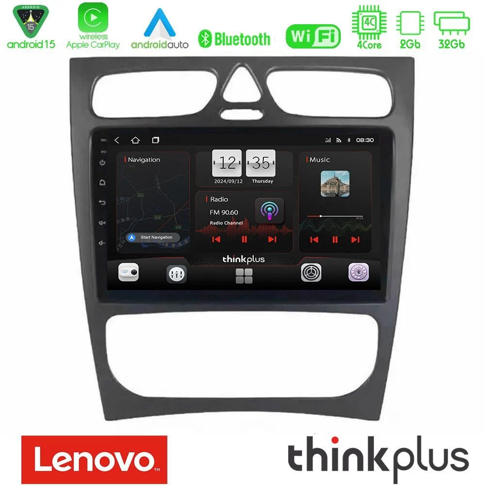 Lenovo Thinkplus Series 4Core Android15 2+32GB Mercedes C Class (W203) Navigation Multimedia Tablet 9" Με Carplay & Android Auto