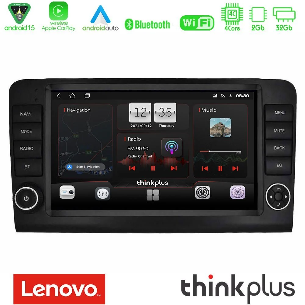 Lenovo Thinkplus Series 4Core Android15 2+32GB  Mercedes ML/GL Class W164 2006-2011 Navigation Multimedia Tablet 9"  Με Carplay & Android Auto (OEM Look)