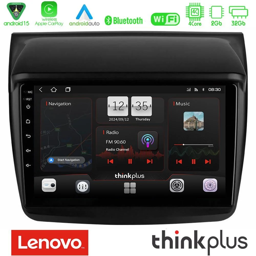 Lenovo Thinkplus Series 4Core Android15 2+32GB Mitsubishi L200 Navigation Multimedia Tablet 9" Με Carplay & Android Auto