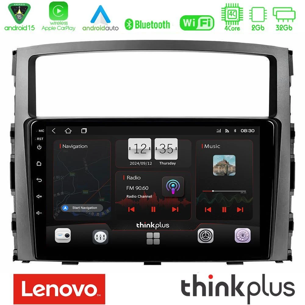 Lenovo Thinkplus Series 4Core Android15 2+32GB Mitsubishi Pajero 2008-2009 Navigation Multimedia Tablet 9" Με Carplay & Android Auto