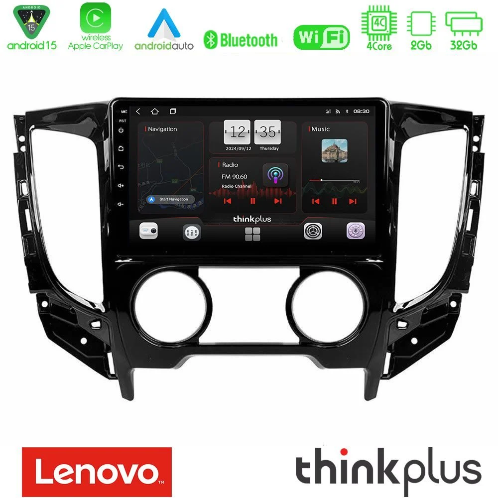 Lenovo Thinkplus Series 4Core Android15 2+32GB Mitsubishi L200 2016-> & Fiat Fullback (Manual A/C) Navigation Multimedia Tablet 9" Με Carplay & Android Auto