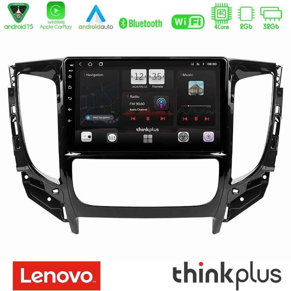 Lenovo Thinkplus Series 4Core Android15 2+32GB Mitsubishi L200 2016-> & Fiat Fullback (Auto A/C) Navigation Multimedia Tablet 9" Με Carplay & Android Auto