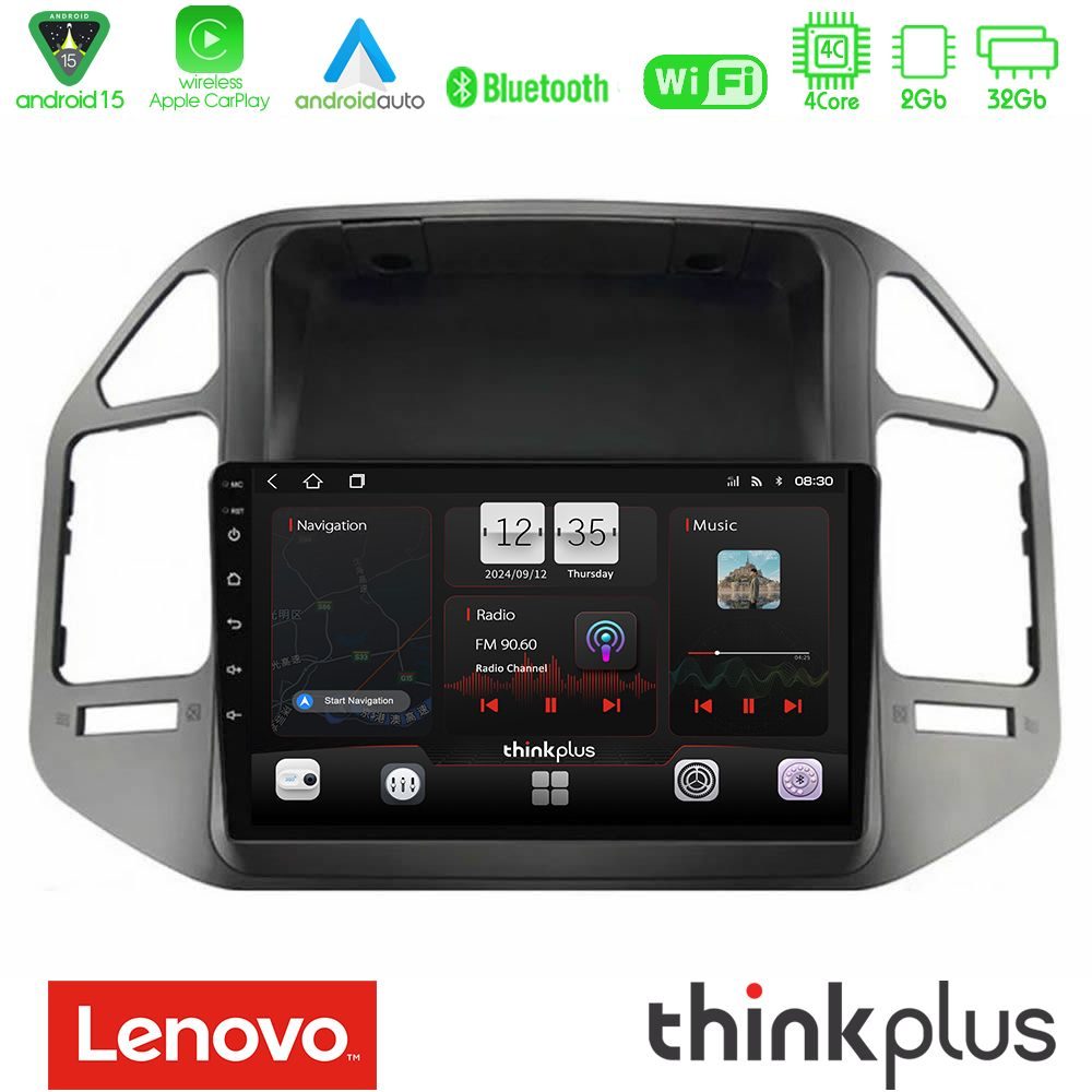 Lenovo Thinkplus Series 4Core Android15 2+32GB Mitsubishi Pajero 2002-2006 Navigation Multimedia Tablet 9" Με Carplay & Android Auto