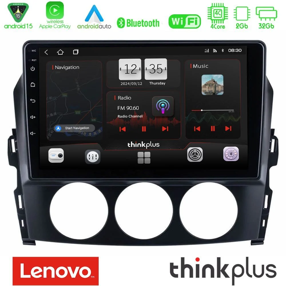 Lenovo Thinkplus Series 4Core Android15 2+32GB Mazda MX-5 2006-2008 Navigation Multimedia Tablet 9" Με Carplay & Android Auto