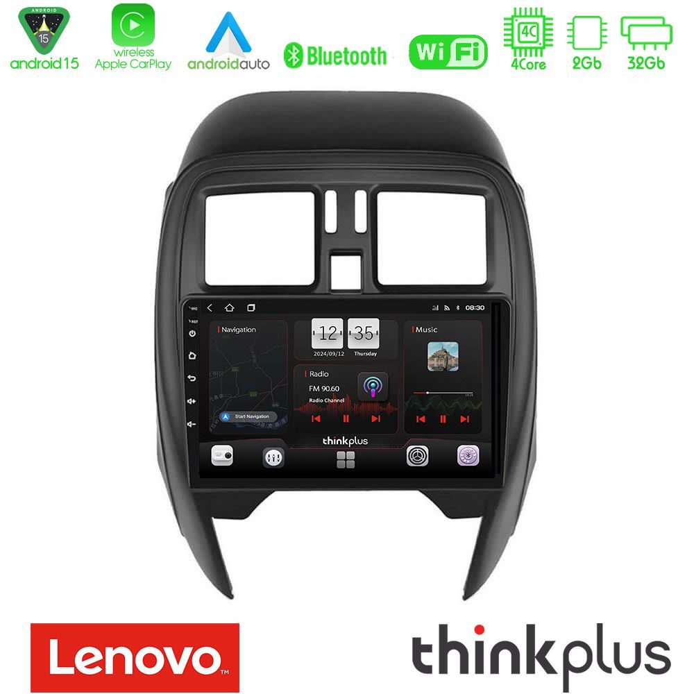 Lenovo Thinkplus Series 4Core Android15 2+32GB  Nissan Micra 2013-2016 Navigation Multimedia Tablet 9"  Με Carplay & Android Auto