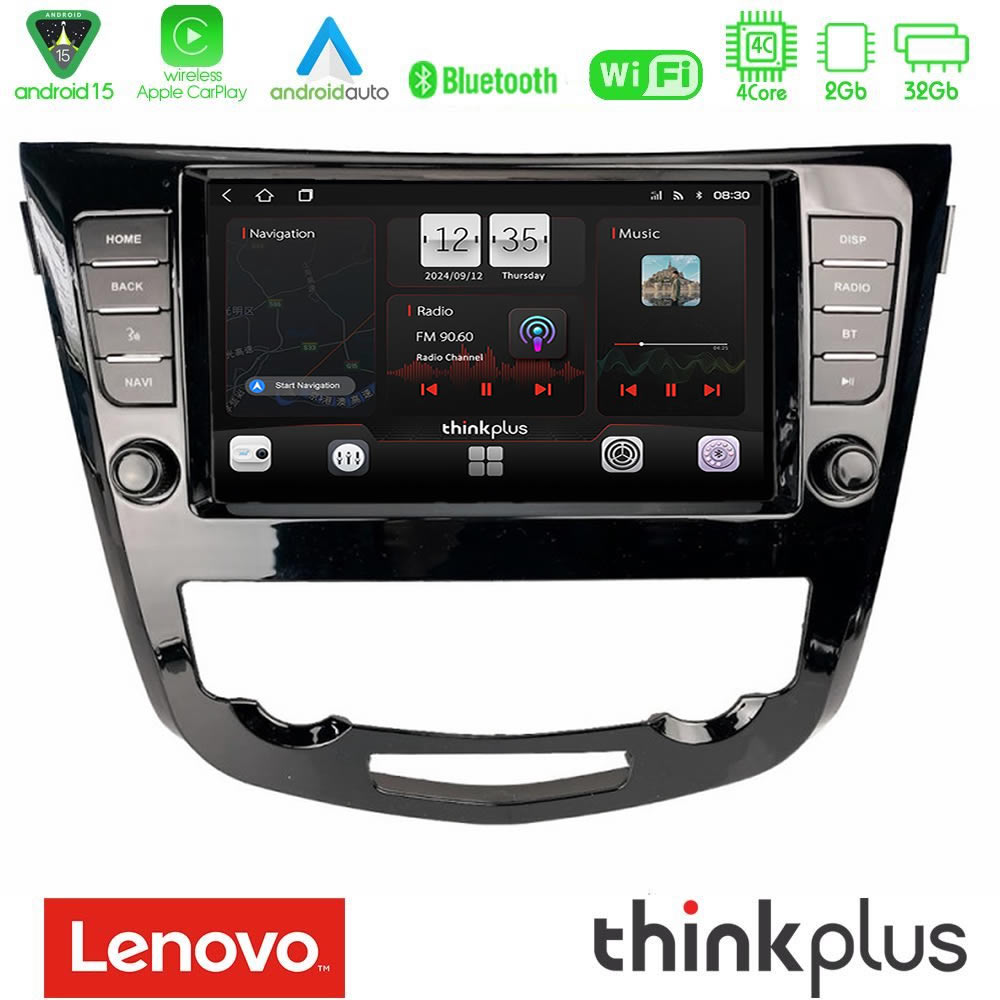 Lenovo Thinkplus Series 4Core Android15 2+32GB Nissan Qashqai J11 (AUTO A/C) Navigation Multimedia Tablet 9" Με Carplay & Android Auto