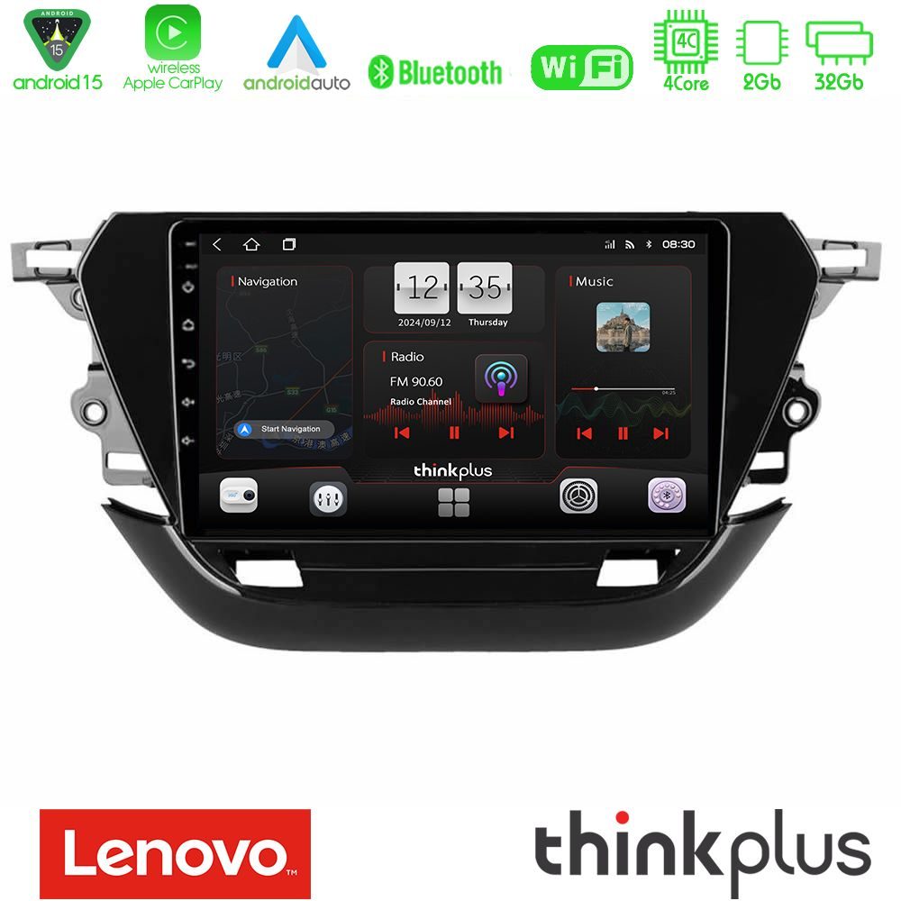 Lenovo Thinkplus Series 4Core Android15 2+32GB  Opel Corsa F 2019-2023 Navigation Multimedia Tablet 9" Με Carplay & Android Auto