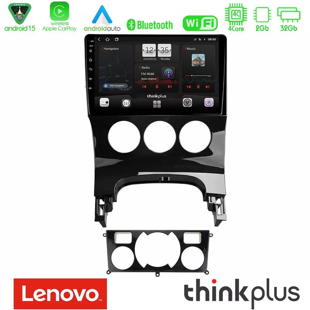 Lenovo Thinkplus Series 4Core Android15 2+32GB Peugeot 3008 AUTO A/C Navigation Multimedia Tablet 9" Με Carplay & Android Auto