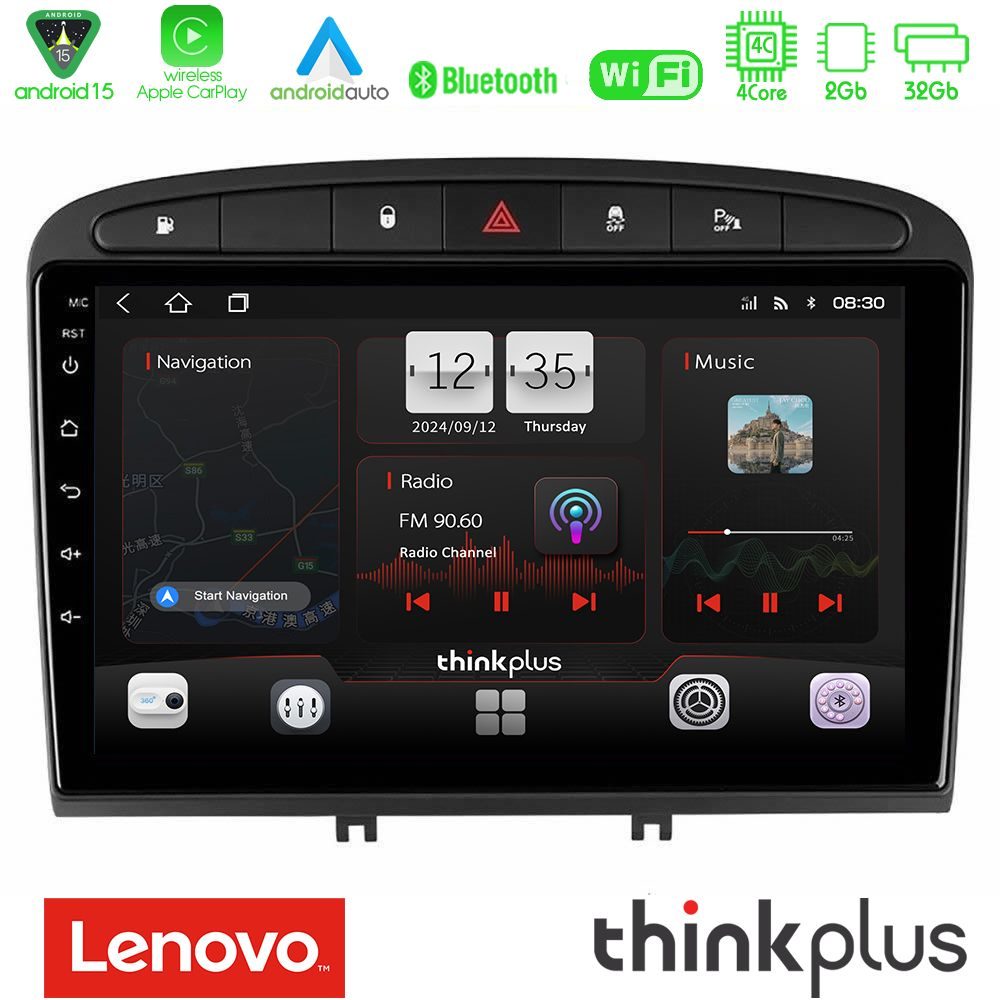 Lenovo Thinkplus Series 4Core Android15 2+32GB  Peugeot 308/RCZ Navigation Multimedia Tablet 9" Με Carplay & Android Auto