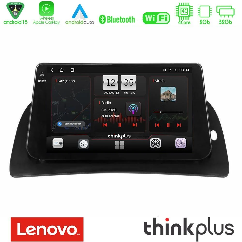Lenovo Thinkplus Series 4Core Android15 2+32GB Renault Kangoo 2015-2018 Navigation Multimedia Tablet 9" Με Carplay & Android Auto