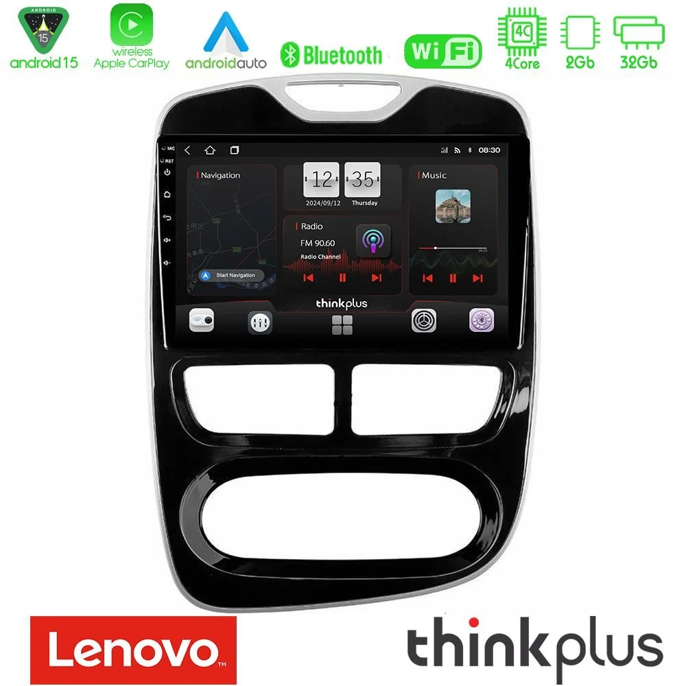Lenovo Thinkplus Series 4Core Android15 2+32GB Renault Clio 2012-2016 Navigation Multimedia Tablet 9" Με Carplay & Android Auto