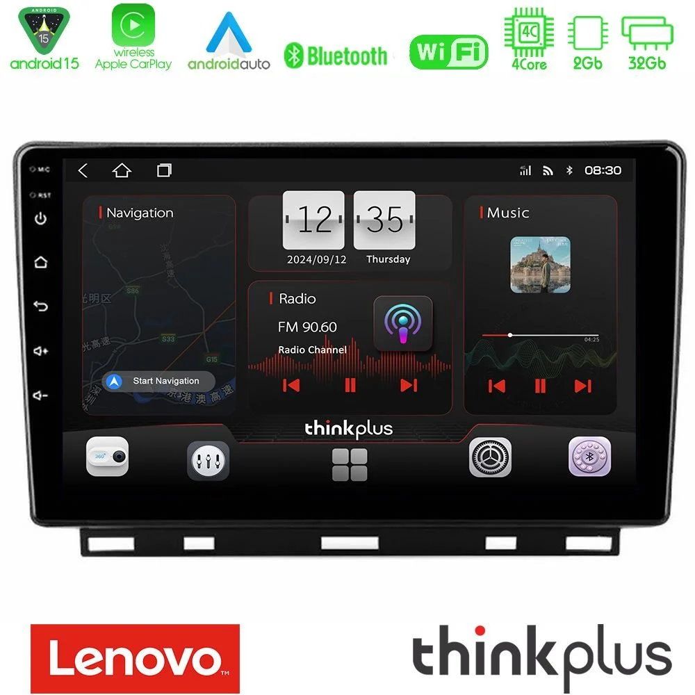Lenovo Thinkplus Series 4Core Android15 2+32GB  Renault Clio 5 2020-2025 Navigation Multimedia Tablet 9" Με Carplay & Android Auto