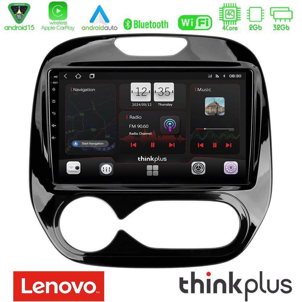 Lenovo Thinkplus Series 4Core Android15 2+32GB  Renault Captur 2013-2019 (Auto AC) Navigation Multimedia Tablet 9" Με Carplay & Android Auto