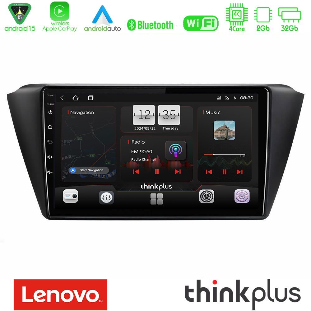 Lenovo Thinkplus Series 4Core Android15 2+32GB  Skoda Fabia 2015-2021 Navigation Multimedia Tablet 9" Με Carplay & Android Auto