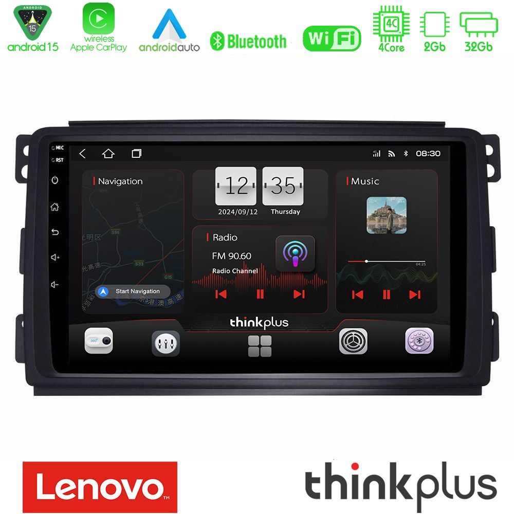 Lenovo Thinkplus Series 4Core Android15 2+32GB  Smart 451 Navigation Multimedia Tablet 9" Με Carplay & Android Auto