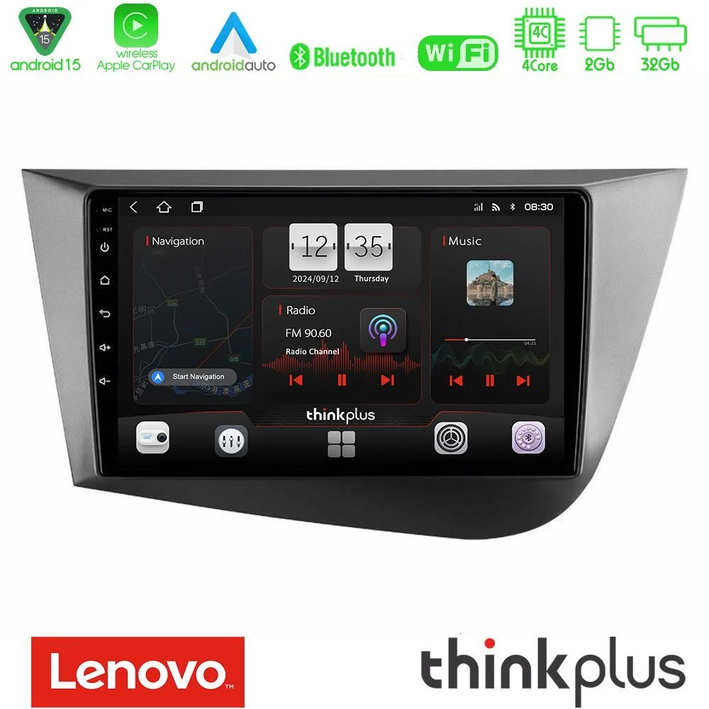 Lenovo Thinkplus Series 4Core Android15 2+32GB  Seat Leon Navigation Multimedia Tablet 9" Με Carplay & Android Auto
