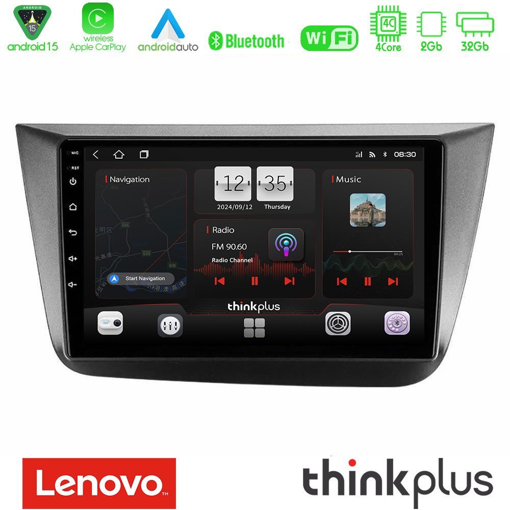 Lenovo Thinkplus Series 4Core Android15 2+32GB  Seat Altea 2004-2015 Navigation Multimedia Tablet 9" Με Carplay & Android Auto