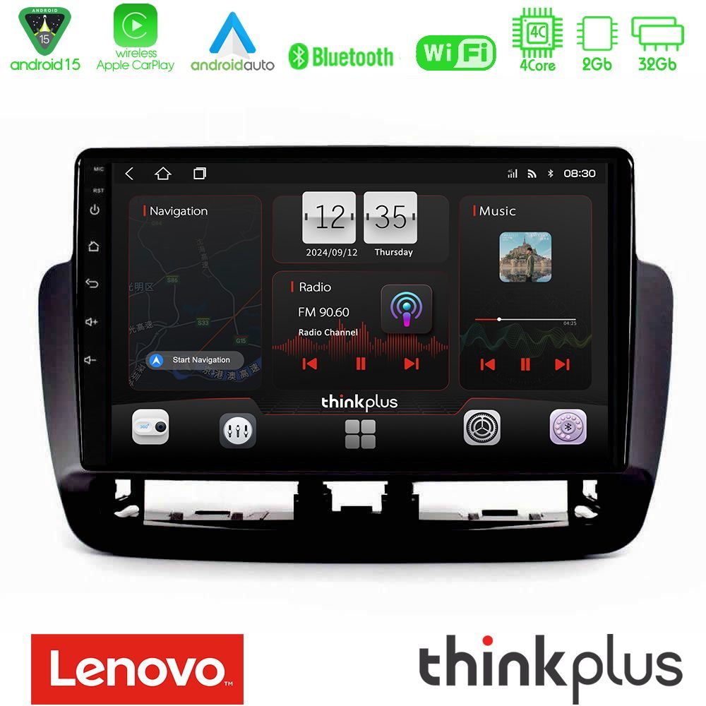 Lenovo Thinkplus Series 4Core Android15 2+32GB  Seat Ibiza 2012-2015 Navigation Multimedia Tablet 9" Με Carplay & Android Auto (Piano Black)
