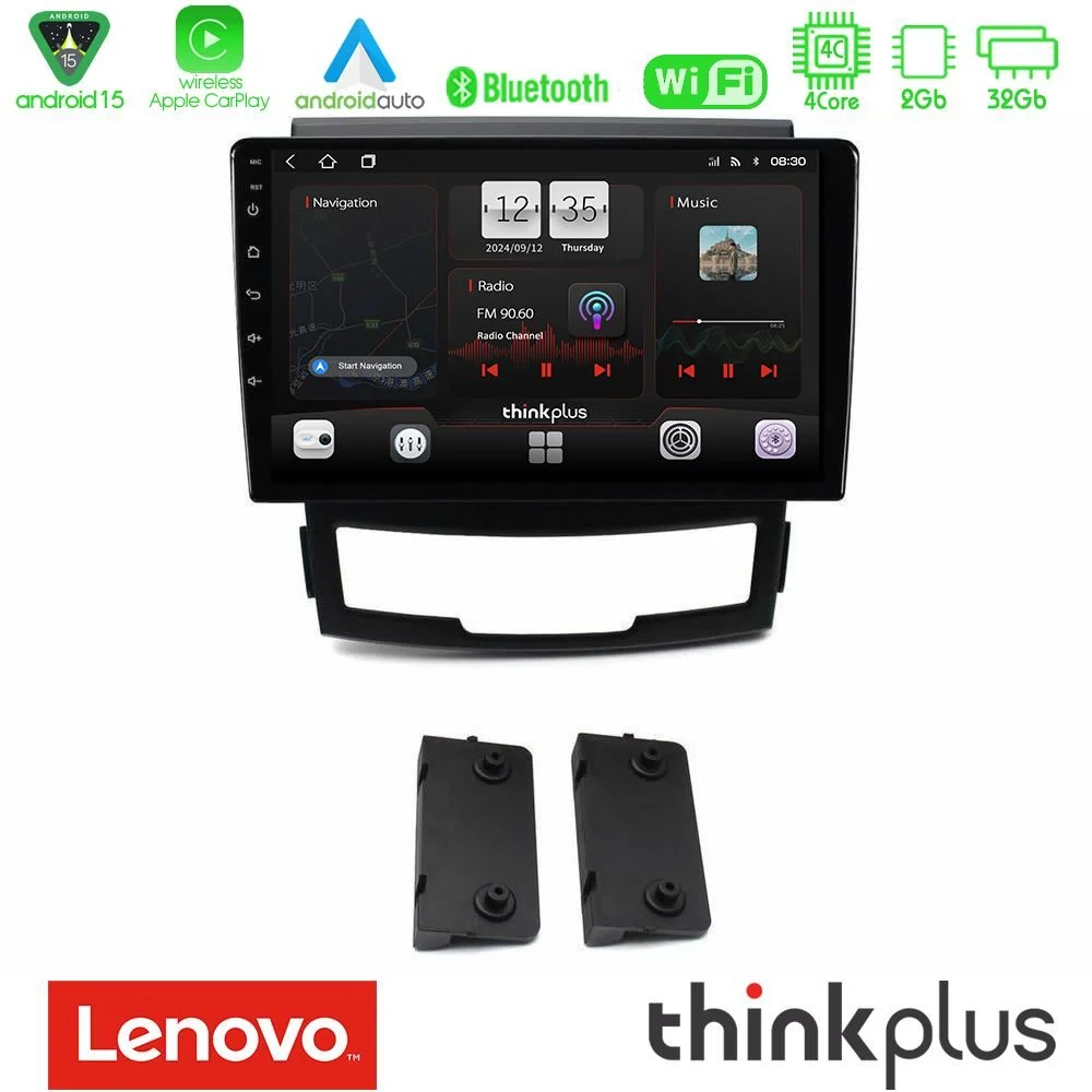 Lenovo Thinkplus Series 4Core Android15 2+32GB Ssangyong Korando 2010-2014 Navigation Multimedia Tablet 9" Με Carplay & Android Auto