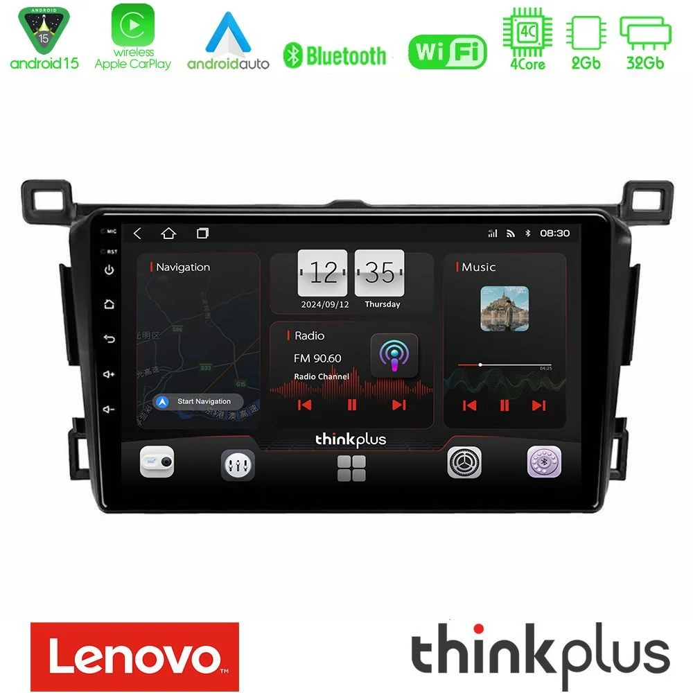 Lenovo Thinkplus Series 4Core Android15 2+32GB Toyota RAV4 2013-2018 Navigation Multimedia Tablet 9" Με Carplay & Android Auto