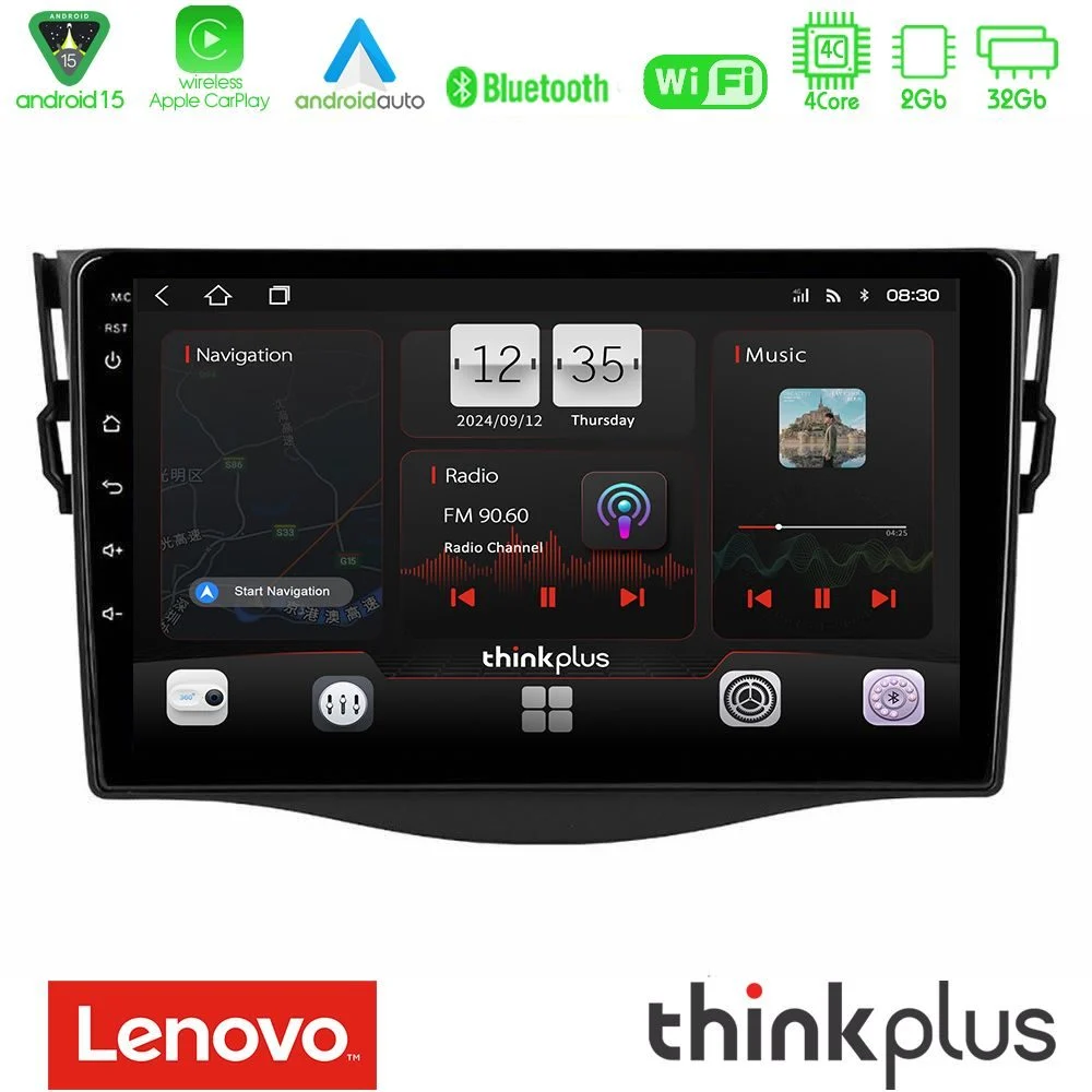 Lenovo Thinkplus Series 4Core Android15 2+32GB Toyota RAV4 Navigation Multimedia Tablet 9" Με Carplay & Android Auto